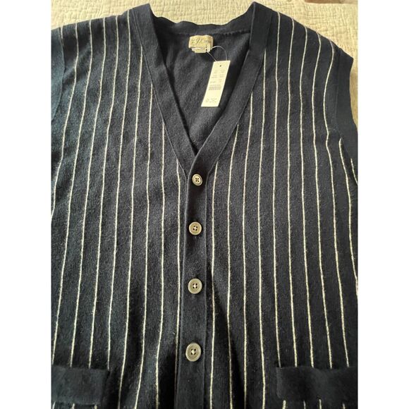 NWT J.Crew Men’s Sweater Vest– Navy Pinstripe Cashmere Blend Size M w/ Pockets - Picture 3 of 14